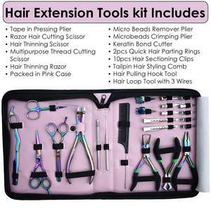 Bulk Hair Extension Fitting <b>Tool</b> Kit Micro Ring Plier Loop Threader Hook Clips Rainbow Finish Custom Brand Packaging - Product Image 2