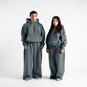 Conjunto Deportivo Unisex con Capucha Negra, Corte Holgado, 100% Algodón, Transpirable, Informal, Otoñal, Color Sólido, con Bolsillos Laterales - Product Image 6