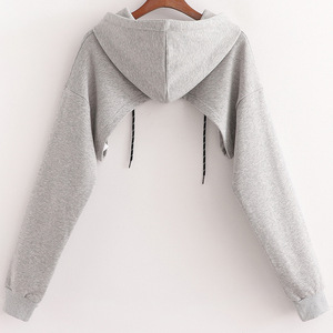 Unique White Extreme Crop Top Hoodie for Women <b>Shrug</b> Style Hooded Sweatshirt Soft Cotton Pullover Gym Fashion Short New - Product Image 6