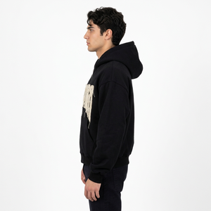 Sweat à capuche zippé oversize noir pour homme en molleton avec appliqué graphique lettres, style streetwear, 100% coton écologique, avec poche - Product Image 5
