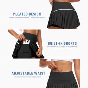 Jupe de golf plissée noire pour femme, taille élastique, couleur unie, style sportif, séchage rapide, short en polyester tissé - Product Image 2