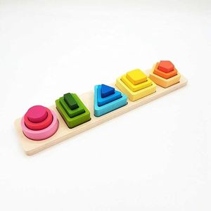 Juguete de Madera para Clasificar y Apilar Formas, Rompecabezas de Bloques Geométricos Montessori, Reconocimiento de Colores, Juguete de Aprendizaje de Motricidad Fina para Niños Pequeños - Product Image 1