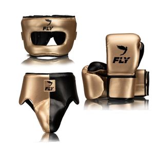 Dernier modèle : Ensemble d'entraînement de boxe et MMA en cuir bicolore, comprenant gants, casque et protège-pénis - Product Image 1