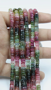 Perles de pierre en forme de pneu à facettes multi-tourmaline de haute qualité 6mm durables et élégantes - Product Image 2