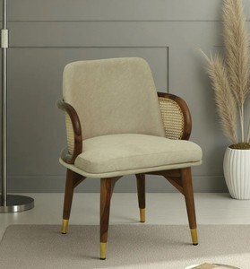 Modern Solid Wood <b>Dining</b> <b>Chair</b> Upholstered with Velvet Seat Cane Back Midcentury Design Home Furniture - Product Image 1
