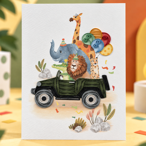 Carte de vœux personnalisée faite à la main en quilling sur le thème des animaux de la savane, papeterie en papier, carte cadeau, Vietnam Digital - Product Image 1
