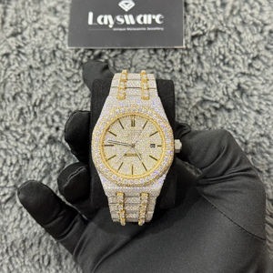 Reloj de Lujo con Diamantes Moissanite de Alta Calidad, Certificado D VVS, Correa de Acero Inoxidable de 22 mm de Ancho, Resistente al Agua, con Puntero - Product Image 1