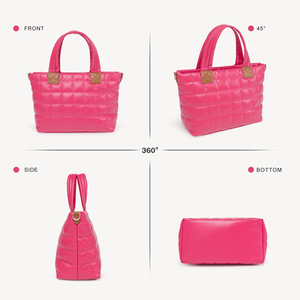Borsa Tote Trapuntata da Donna con Cerniera, Leggera, a Tracolla, Stile Hobo, Imbottita, Colore Rosa Tinta Unita con Motivo a Righe - Product Image 2