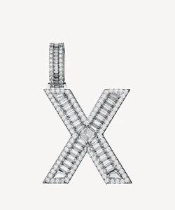 Pendentif lettre NAVKAR DIAMONDS X plaqué rhodium or/argent, diamant rond taille brillant serti en canal, cadeau unisexe tendance - Product Image 3