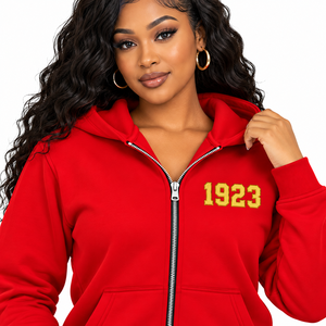 Sweat-shirt à capuche zippé pour femme PDK avec broderie du blason, confortable et tendance, avec poches avant - Product Image 5
