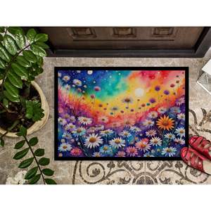 Asters en couleur Paillasson antidérapant lavable à poils bas 24H X 36W Tapis d'entrée intérieur et extérieur Tapis de porte d'entrée - Product Image 3