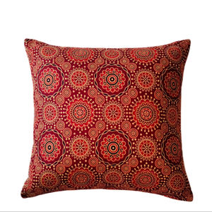 Funda de Cojín de Algodón Estampada a Mano con Ribete, 100% Algodón, Color Rosa Sandía, para Sofá, Cama y Decoración del Hogar - Product Image 1