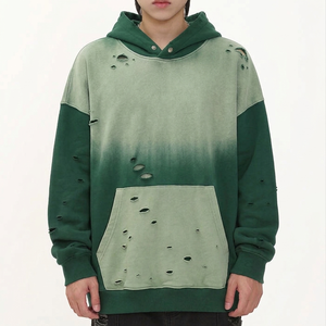 เสื้อฮู้ดโอเวอร์ไซส์ผู้ชาย สีพื้น ผ้าฝ้ายฟอกแบบดิสเทรส ผ้าเฟรนช์เทอร์รี่ มีกระเป๋า สไตล์สตรีทแฟชั่น สำหรับฤดูใบไม้ร่วง - Product Image 4