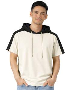 เสื้อฮู้ดแขนสั้นผู้ชายแบบสั่งทำพิเศษ เสื้อยืดลำลองมีฮู้ด ผ้าฝ้ายนุ่ม ใส่สบายสำหรับฤดูร้อน สีขาวดำ สไตล์สตรีทแวร์ - Product Image 1