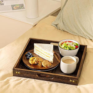 Grands plateaux de service carrés en bois de manguier naturel avec poignée Plateau en bois décoratif pour la maison Salon Table basse moderne - Product Image 6