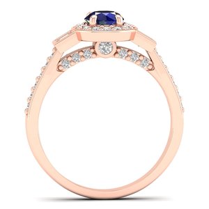 Anillo REYES Exquisito de Plata de Ley 925 con Moissanita de Corte Redondo de 0.5 Quilates y Zafiro Azul, Regalo de Boda, Joyería Fina - Product Image 3