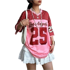 Shirts for Women <b>Y2k</b> Oversized T Shirt Striped Number Graphic Tees V Neck Half Sleeve Streetwear <b>Tops</b> - Product Image 1