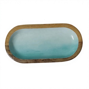 Bandeja Pequeña Oblonga Aqua Ombre para Hogar y Cocina, Ecológica, Tallada a Mano en Madera de Mango, Esmaltada, Vajilla de Cocina - Product Image 2
