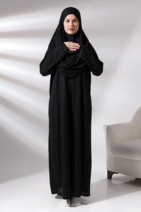 Abaya modesta hasta el suelo con cuello alto, mangas largas, color sólido y corte holgado para uso diario. - Product Image 2