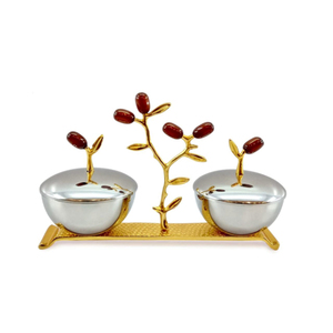 Juego de tazones para servir de metal plateado martillado vintage con tapas abovedadas y soporte arqueado - Product Image 3