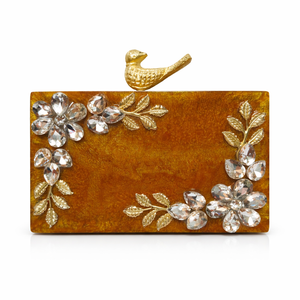 กระเป๋าคลัทช์ทรงครึ่งวงกลมประดับเรซิ่น ตกแต่งคริสตัลและมุก ปิดด้วยแม่เหล็ก สายคล้องโซ่-แฟชั่นลำลอง ลายหิน - Product Image 1