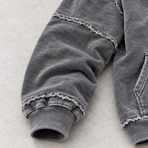 Vintage Acid Wash Patchwork <b>Hoodie</b> Custom Design <b>Stitching</b> Full Zip Unisex Streetwear Embroidered Badge Wholesale Supplier - Product Image 5