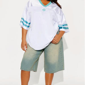 Customized <b>Retro</b> Rhinestone V Neck Soccer Jersey Custom Design Boxy Vintage Drop Shoulder Unisex Boxy American <b>Football</b> Jersey - Product Image 3