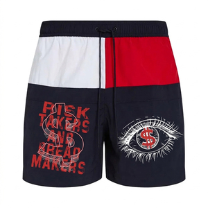 Pantalones cortos de hombre con bloques de color, estampado Risk Takers y logo de ojo, de secado rápido, con cordón en la cintura, estilo casual - Product Image 1
