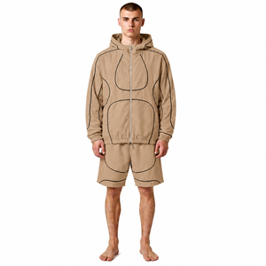 Ensemble deux pièces unisexe personnalisé style streetwear printemps, survêtement coupe-vent en nylon motif léopard style urbain lourd - Product Image 1