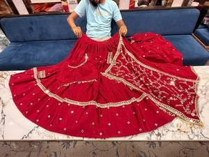 Ensemble Lehenga Choli indien traditionnel bleu en coton brodé, longueur ras du sol, coupe classique, pour femme, tenue de mariage, anti-humidité - Product Image 6