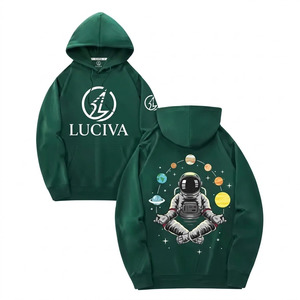Cosmic Astronaut Pullover Dark Green Oversized Streetwear Hoodie with Back Print Graphic - Product Image 1