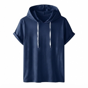 Camiseta de Manga Corta con Capucha para Hombre, Color Sólido, Transpirable, de Algodón, Informal, para Verano, con Logotipo Personalizado - Product Image 3