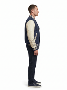Chaqueta Varsity al por Mayor con Mangas Color Crema, Letra A Bordada en el Frente y Texto Personalizado en la Parte Trasera, Estilo Preppy, Ropa de Otoño - Product Image 3
