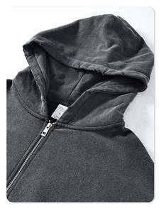 Sweat-shirt à capuche zippé noir épais 100 % coton délavé à l'acide, style vintage, entièrement personnalisable - Product Image 5