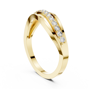 Bague d'anniversaire classique en or massif 14K 18K avec diamant de laboratoire taille ronde 0,25 carat DEF VVS, sertie pavé, à double sangle ondulée, ODM - Product Image 4