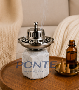 Modern White Marble Bakhoor Burner With Brushed Stainless Steel Lid Premium <b>Decorative</b> Incense Holder For Home And Office Usage - Product Image 4