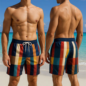 Short de bain décontracté pour homme à motif tropical, taille haute, tissé, séchage rapide, avec cordon de serrage, poches et logo frontal, en polyester 180g - Product Image 3