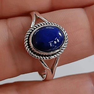 <b>Lapis</b> <b>Lazuli</b> <b>Ring</b> 925 Sterling Silver Handmade Boho Statement Promise Jewelry for Women Natural Oval Shape Gemstone Jewelry - Product Image 4