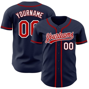 Vente en gros de maillots de baseball authentiques OMMIZ INDUSTRY personnalisés bleu marine rouge-blanc, best-sellers - Product Image 1