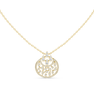 Collier pendentif floral en or jaune 14 carats avec diamants, chaîne à maillons pour femme, cadeau de mariage, bijoux - Product Image 1