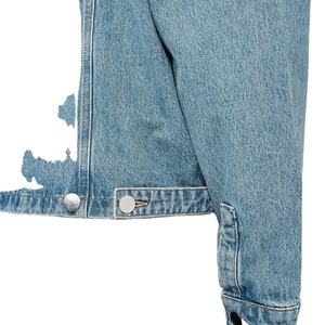 Veste en jean bleu délavé avec logo personnalisé, vêtement extérieur en denim décontracté pour homme, polyvalence mondiale - Product Image 6