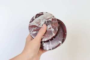 Gabriella Red Round Marble <b>Coaster</b> <b>Set</b> With Waterproof Flamed Surface Design and Natural For Gift Purpose - Product Image 2