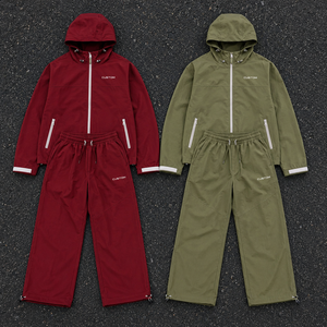 2 Zipper Nylon Windbreaker <b>Set</b> With Hood Custom Wholesale Factory Supplier USA Casual Winter Layering Jacket Pants Urban Outfit - Product Image 1