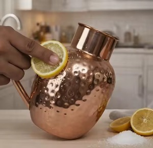 Hammered copper water bottle Pure copper <b>metal</b> bottle With handle Easy to carry - Product Image 1
