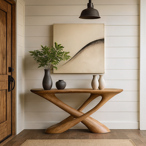 Table console moderne en bois massif naturel fait main, style farmhouse, marque Luxali, meubles de salon fabriqués au Vietnam - Product Image 3