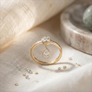 Anillo de compromiso chapado en oro amarillo con corte de pera y engaste de bisel, estilo gota de agua, romántico para mujer - Product Image 2