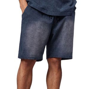 Shorts de jogging pour hommes en coton délavé à l'acide, en molleton bouclette à ourlet brut, style streetwear vintage, respirant et antibactérien, très demandés - Product Image 4