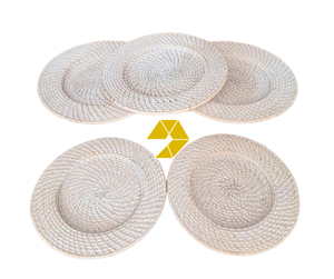 Plato de Ratán Blanco Rústico al por Mayor, Plato de Ratán Hecho a Mano, Plato de Ratán Blanco para Decoración de Restaurantes y Bodas - Product Image 1