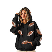 Sweat-shirts de football pour femmes, sweat à capuche de rugby à sequins, pull oversize à manches longues avec poche, style décontracté Y2K 2026