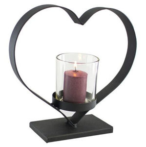Nouveau design – Porte-bougie chauffe-plat en fer et verre noir, en forme de cœur, pour décoration de Noël et de fêtes à la maison - Product Image 1